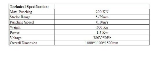 Hydraulic punching machine technical details